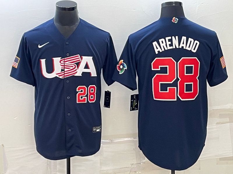 Men 2023 World Cub USA #28 Arenado Blue Nike MLB Jersey2->more jerseys->MLB Jersey